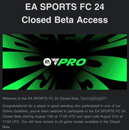 E-Mail mit EA FC 24 Beta-Code