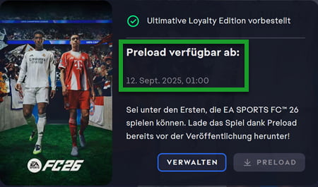 EA SPORTS FC 26 Preload-Datum PC (EA-App, Steam, Epic Games Store)