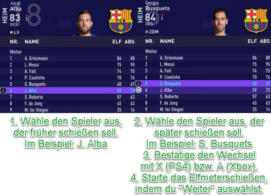 EA SPORTS FC 25 Elfmeter-Reihenfolge / Elfmeterschützen wählen